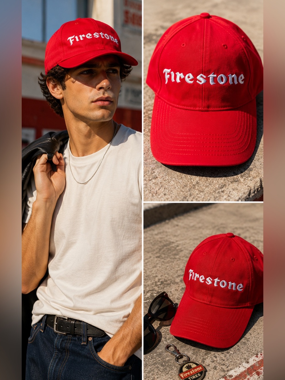 Vintage Firestone Snapback Hat Red Embroidered Logo Racing Motorsport Cap